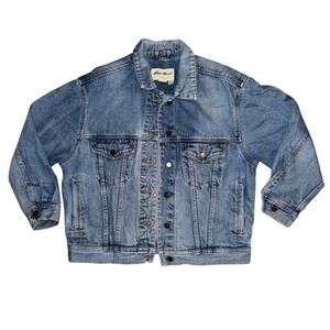 Eddie Bauer Womens Denim Trucker Jacket Medium Wash Blue Cotton Petite Small S/P